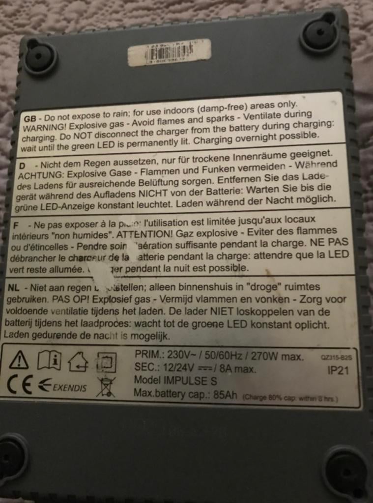 Exendis Impulse S Oplader 12V / 8A, Ophalen of Verzenden, Gebruikt