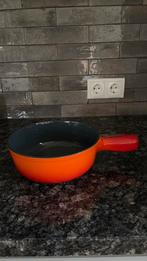 Oranje flame geemailleerde gietijzeren steelpan, Ophalen of Verzenden, Zo goed als nieuw, Gietijzer, Koekenpan of Braadpan