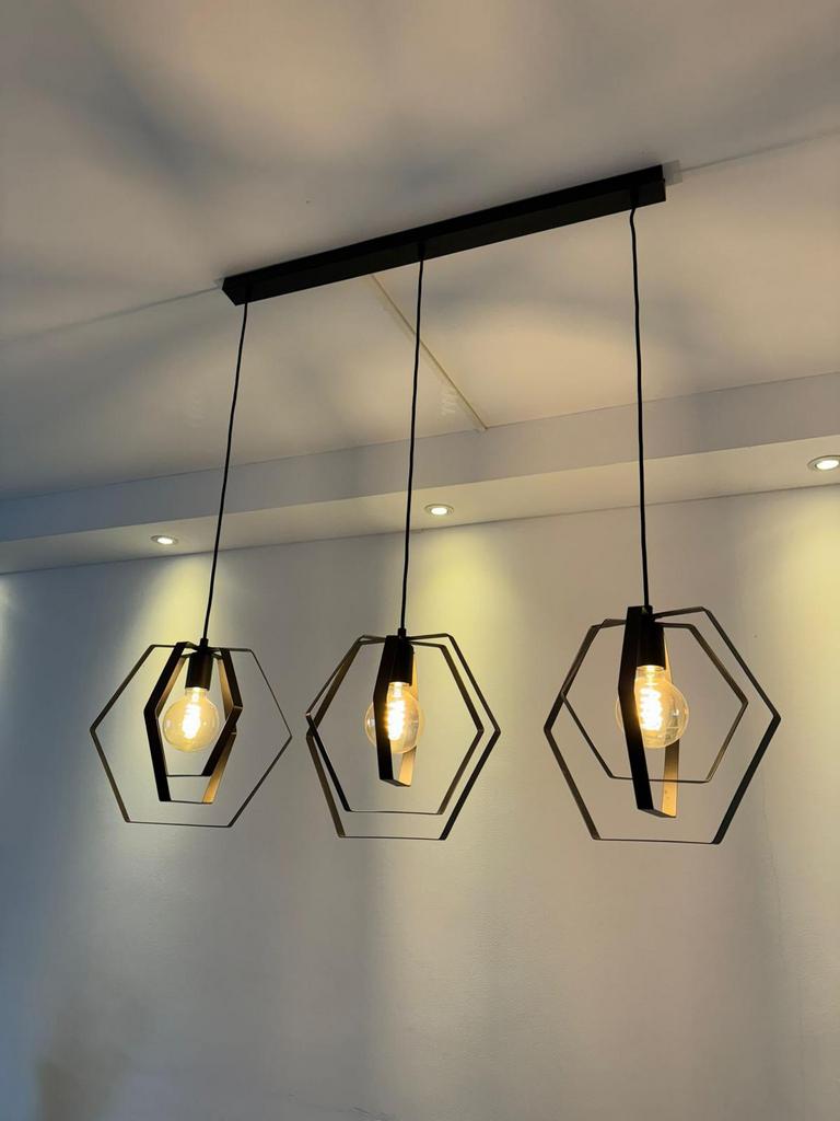 Moderne design hanglamp met 3 lampen – zwart metaal, Huis en Inrichting, Lampen | Plafondlampen, Ophalen, Zo goed als nieuw, Metaal