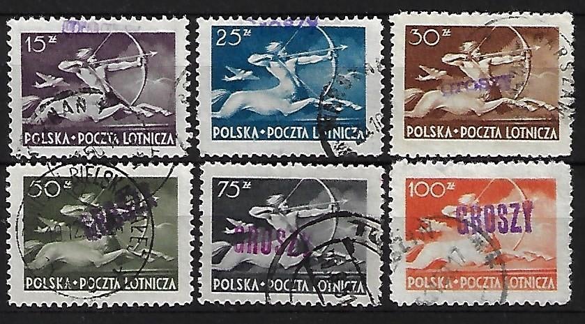 B-9C Polen 1950 Mi 586-590 opdruk groszy, Ophalen, Polen, Gestempeld