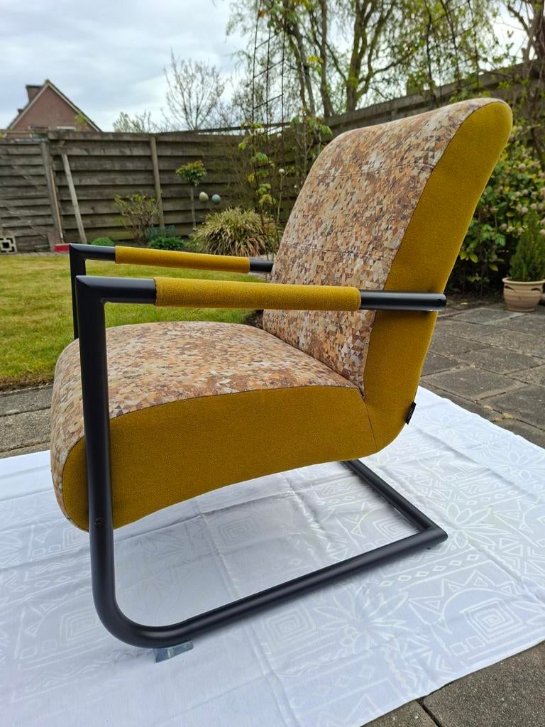 Vintage Henders & Hazel lounge stoel - Okergeel/Patroon, Huis en Inrichting, Stoelen, Gebruikt, Overige kleuren, Ophalen of Verzenden