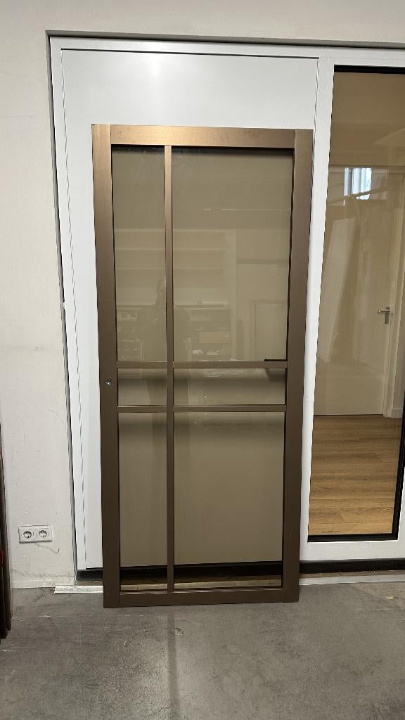 Bronzen deur met brons glas 88.0 x 210.0 Opdek rechts, 80 tot 100 cm, Binnendeur, Ophalen of Verzenden, Zo goed als nieuw