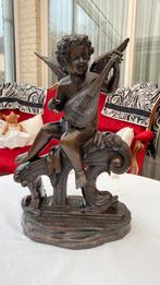 Bronzen Beeld Engel met Mandoline, Ophalen, Brons