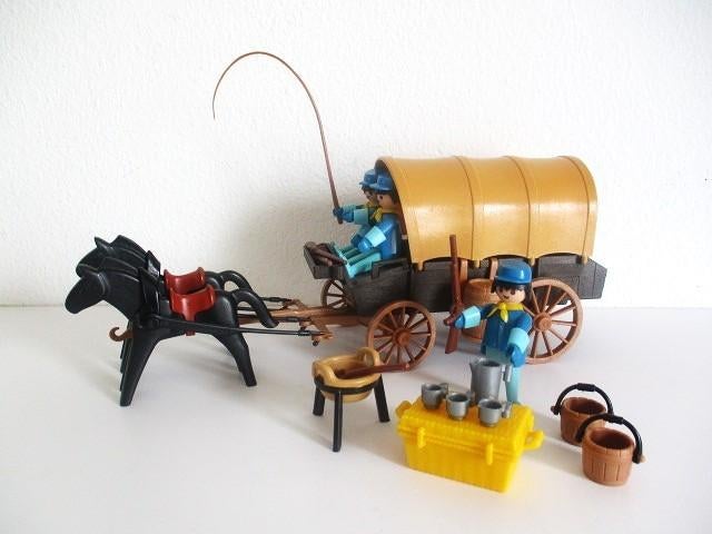 playmobil western huifkar +noorderlingen vintage lees beschr, Ophalen of Verzenden, Gebruikt, Complete set