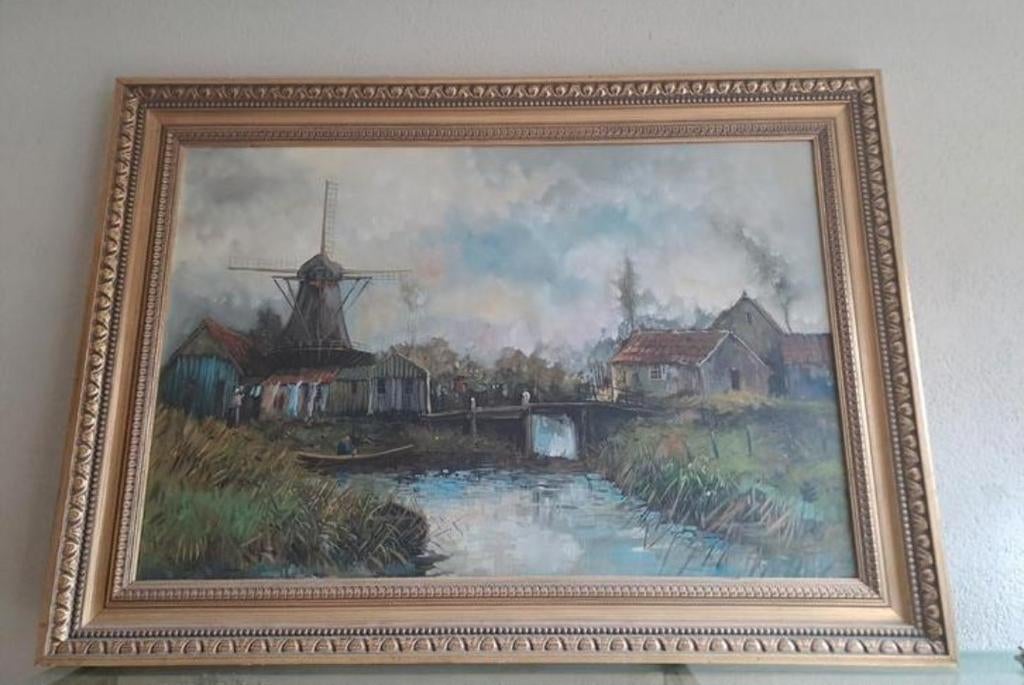 Prachtig antiek olieverfschilderij met houten gouden lijst, Antiek en Kunst, Kunst | Schilderijen | Klassiek, Ophalen