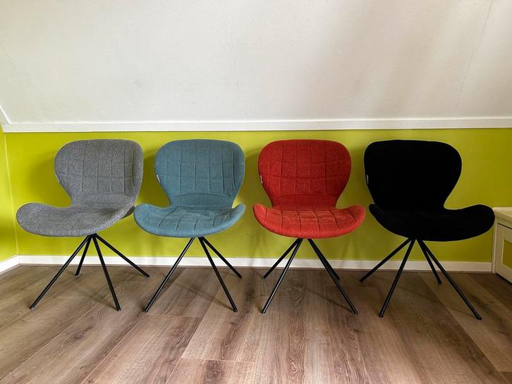 Vier OMG Zuiver eetkamerstoelen, Huis en Inrichting, Stoelen, Gebruikt, Vier, Stof, Overige kleuren, Ophalen