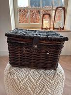 Grote rieten mand met deksel en leren sluiting, Ophalen of Verzenden, Nieuw, Fietsmand