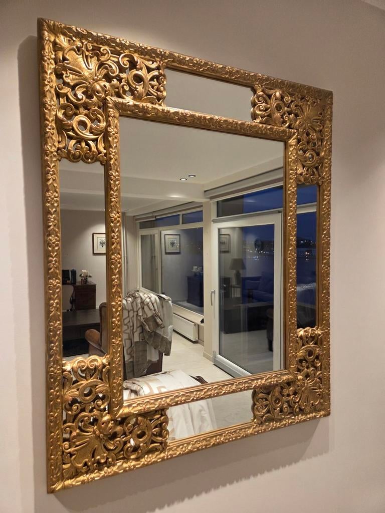 Grote spiegel met gouden lijst, Huis en Inrichting, Woonaccessoires | Spiegels, Ophalen, Zo goed als nieuw, Rechthoekig, Minder dan 100 cm