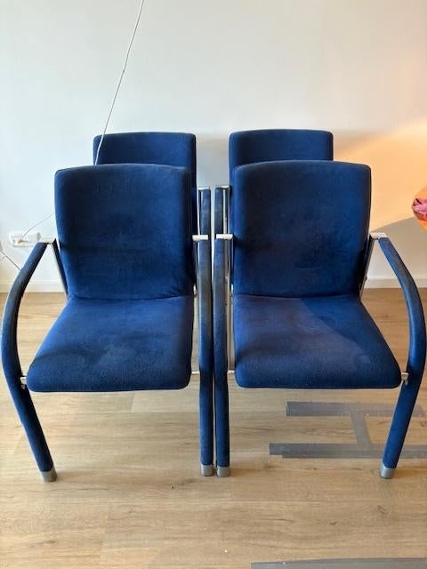 LEOLUX EETKAMERSTOELEN, 4X, VOOR DOOS MET 6 BOSSCHE BOLLEN, Huis en Inrichting, Stoelen, Ophalen, Gebruikt, Blauw, Vier