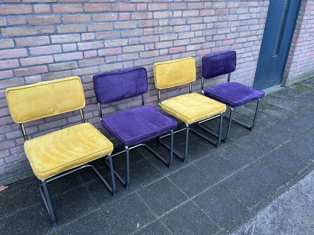 4 Ribstof Stoelen met Chrome Buisframe, Ophalen, Gebruikt, Overige kleuren, Vier