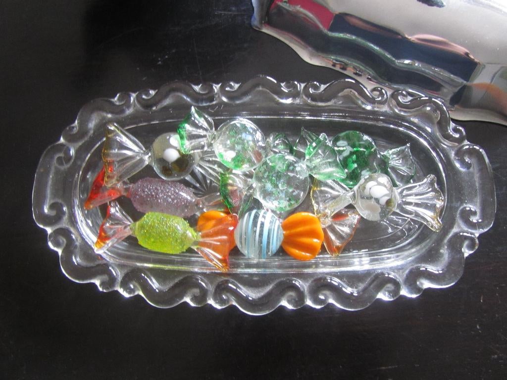 Vintage Murano glazen zuurtjes met schaaltje brocante, Ophalen of Verzenden