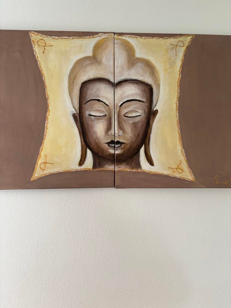 Boeddha schilderij, tweeluik, 80 x 50 cm, Ophalen