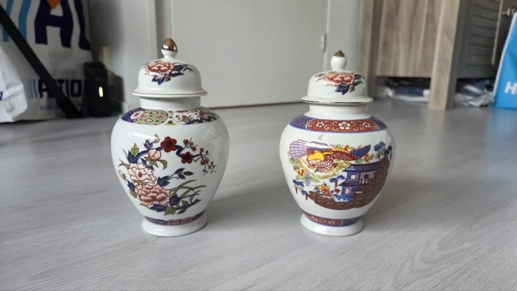 Set van 2 Vintage Aziatische Gemberpotten met Deksel, Ophalen
