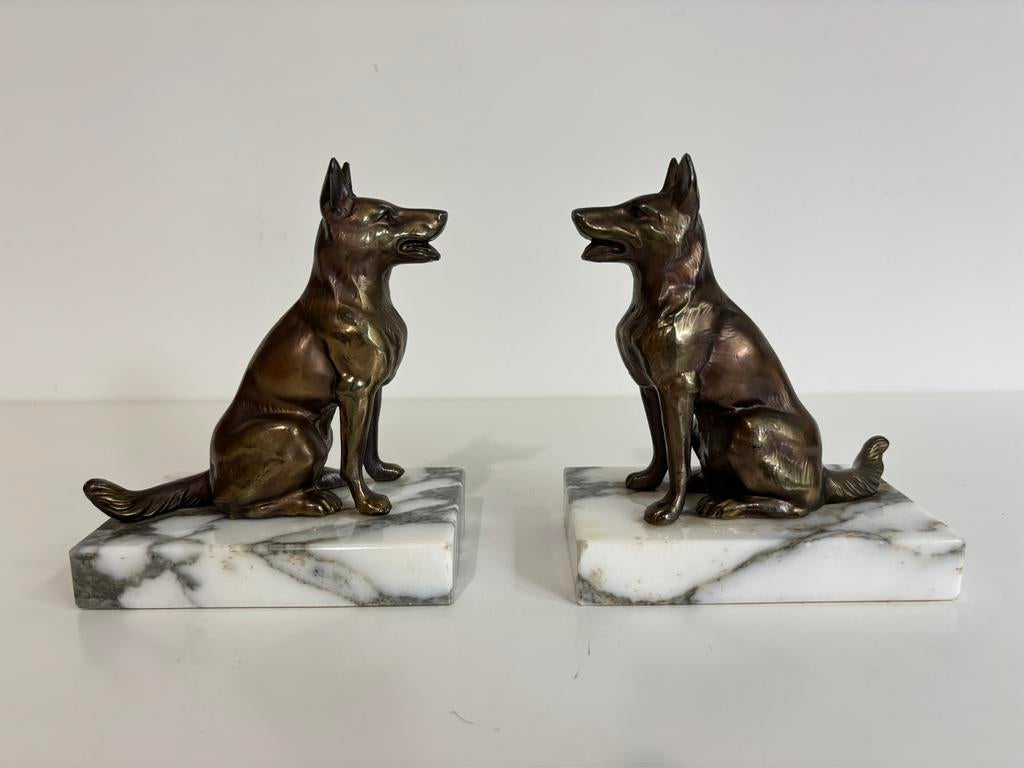 Antieke Art Deco boekensteunen met herdershonden, Antiek en Kunst, Ophalen of Verzenden