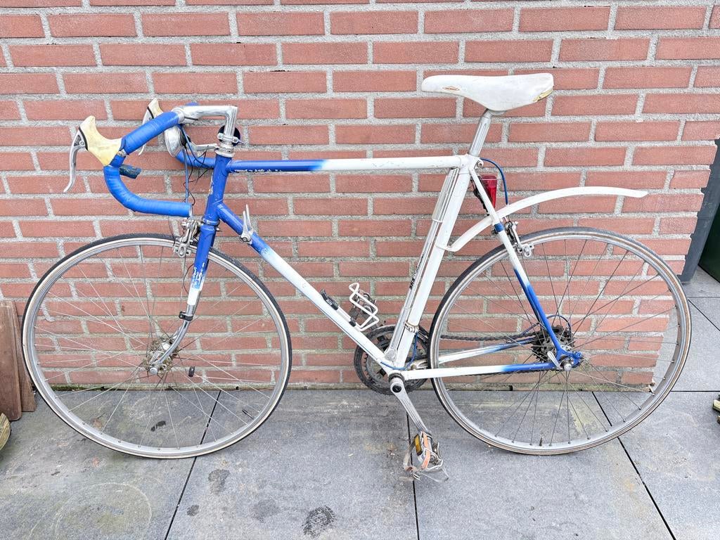 Vintage racefiets - Wit/Blauw, Fietsen en Brommers, Fietsen | Racefietsen, 28 inch, Gebruikt, Heren, 53 tot 57 cm