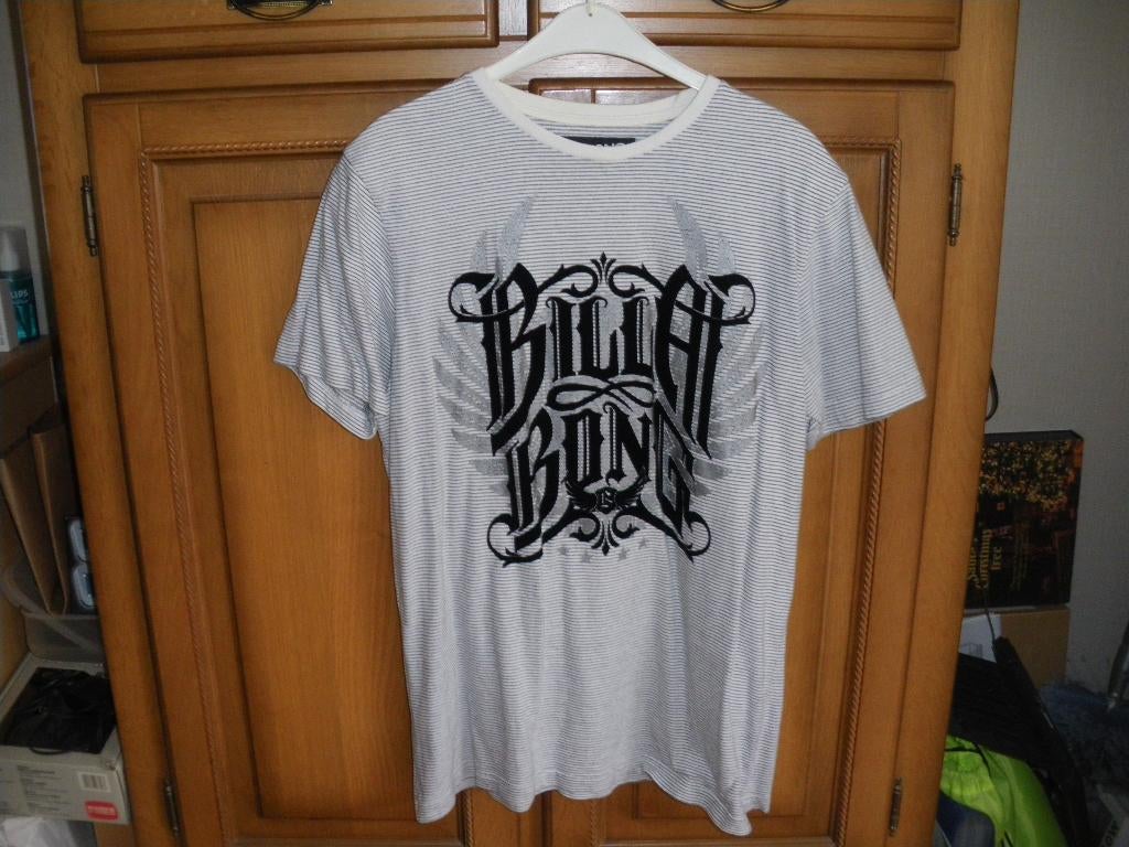 wit gestreept zomer shirt mooie print mt large billabong, Ophalen of Verzenden, Zo goed als nieuw, Maat 52/54 (L), Wit