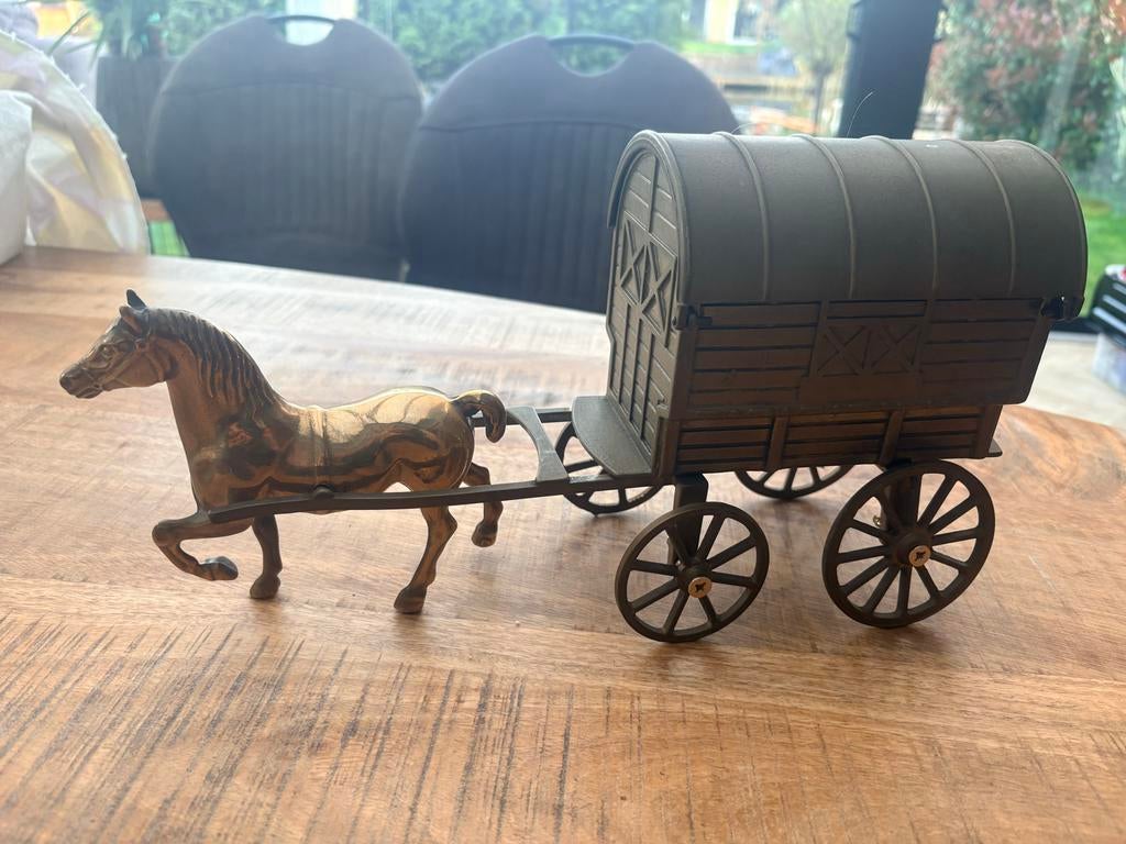 Bronzen paard met wagen, Ophalen of Verzenden, Gebruikt