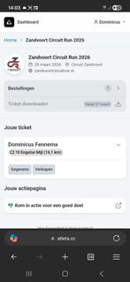 Startbewijd hardloop wedstrijd Zandvoort Circuit 16.1KM, Tickets en Kaartjes, Eén persoon