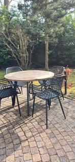 Ronde houten tuintafel met 4 stoelen, Tuin en Terras, Tuintafels, Ophalen, Gebruikt, Rond, Hout