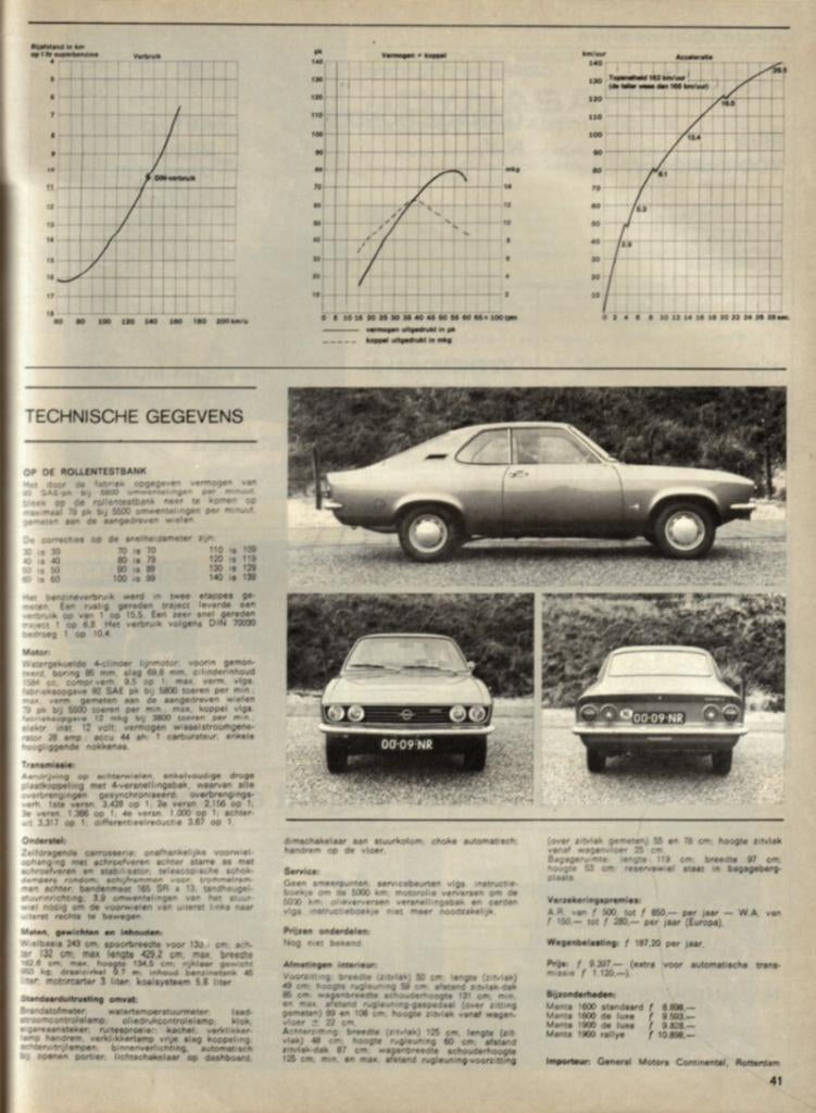 Autovisie test Opel Manta 1.6S Oktober 1970, Ophalen of Verzenden, Gelezen, Opel