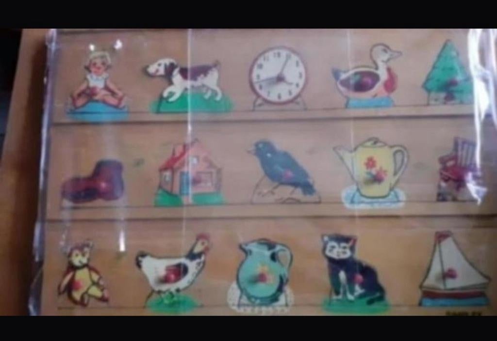 Vintage Houten Puzzel met Dieren en Objecten, Ophalen of Verzenden, Gebruikt, Overige typen