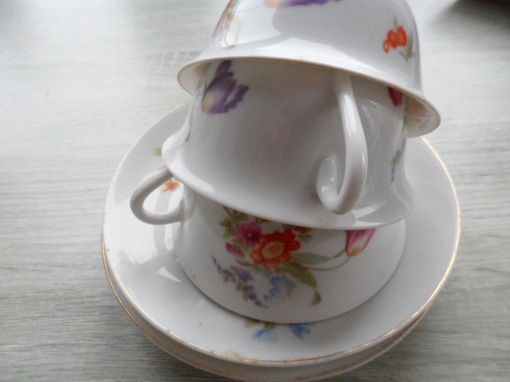 6 ANTIEKE ROSENTHAL EIERSCHAAL PORSELEIN KOP & SCHOTElS, Ophalen of Verzenden