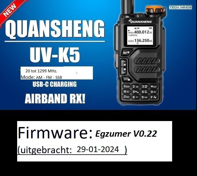 QUANSHENG UV-K5 - Zwart (Firmware: Egzumer 0.22), Ophalen of Verzenden, Zo goed als nieuw, Portofoon of Walkie-talkie, Met broekklem