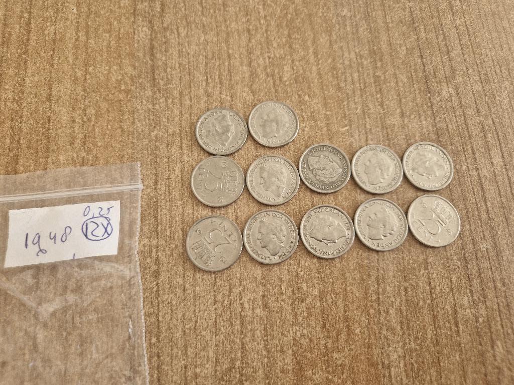 kwartje 0,25 wilhelmina 1948   12 x, Ophalen of Verzenden, Koningin Wilhelmina, 25 cent, Losse munt