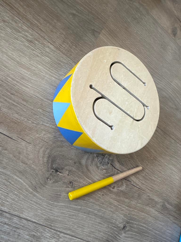 Houten Slagwerk Trommel met Stokje - Kleurrijk Design, Ophalen of Verzenden, Zo goed als nieuw, Overige merken