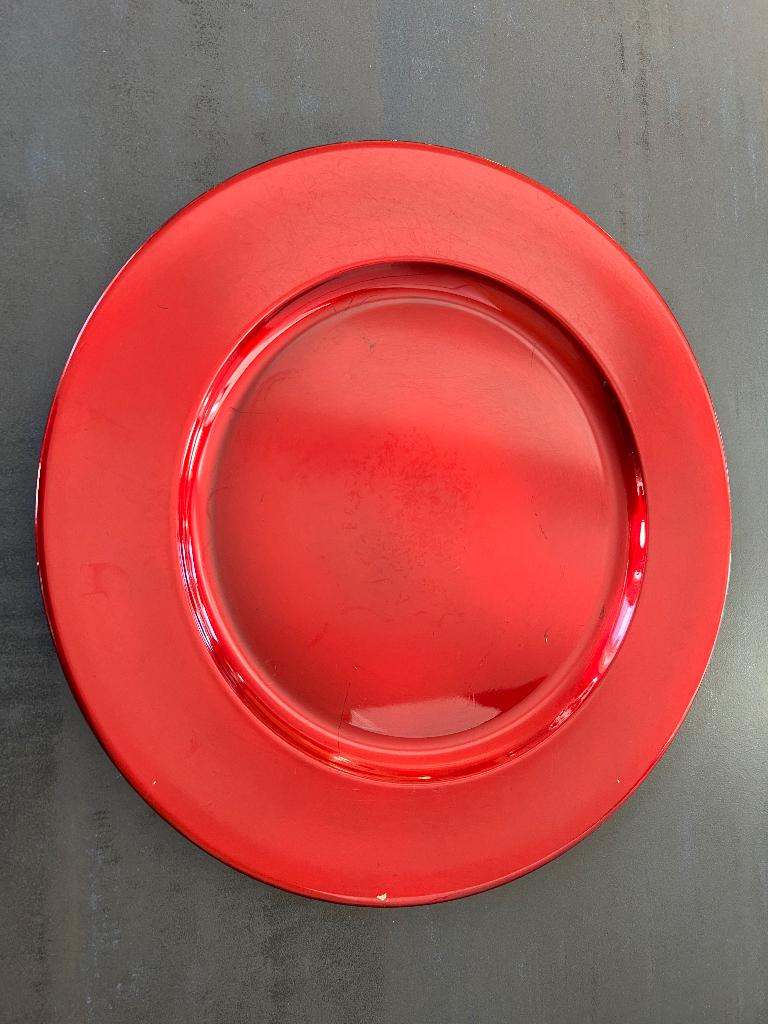 Onderbord onderzetbord decoratie bord Ø 33 cm rood kunststof, Ophalen, Gebruikt, Bord