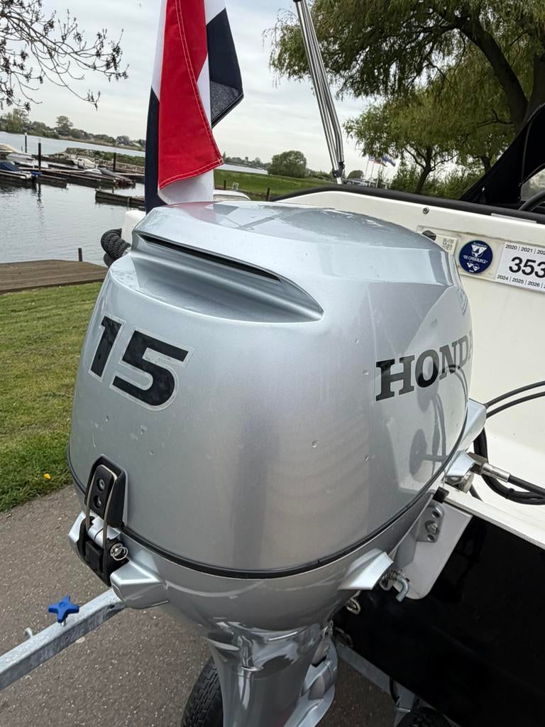 Waeghals 444 honda 15pk inc trailer koningsdag geopend, Watersport en Boten, 10 tot 30 pk, Ophalen of Verzenden, Zo goed als nieuw