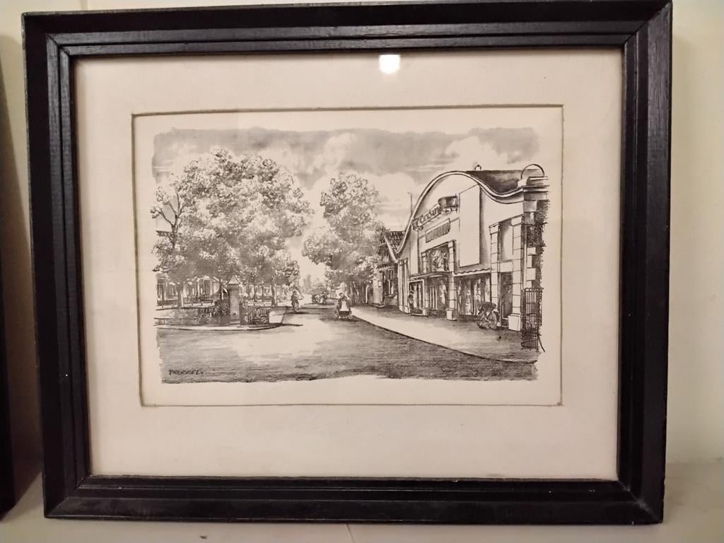 Oude tekening/zeefdruk Casino Hilversum, Antiek en Kunst, Kunst | Etsen en Gravures, Ophalen of Verzenden