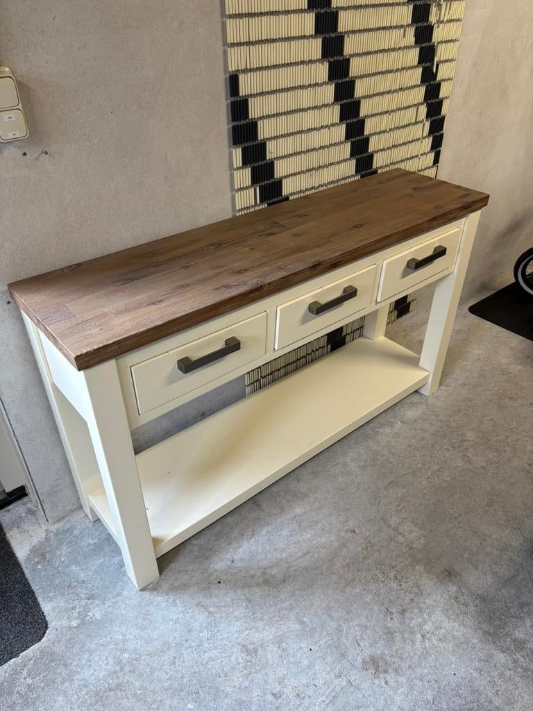 Stijlvolle sidetable met lades en plank, Ophalen, Gebruikt, 100 tot 150 cm, Overige houtsoorten
