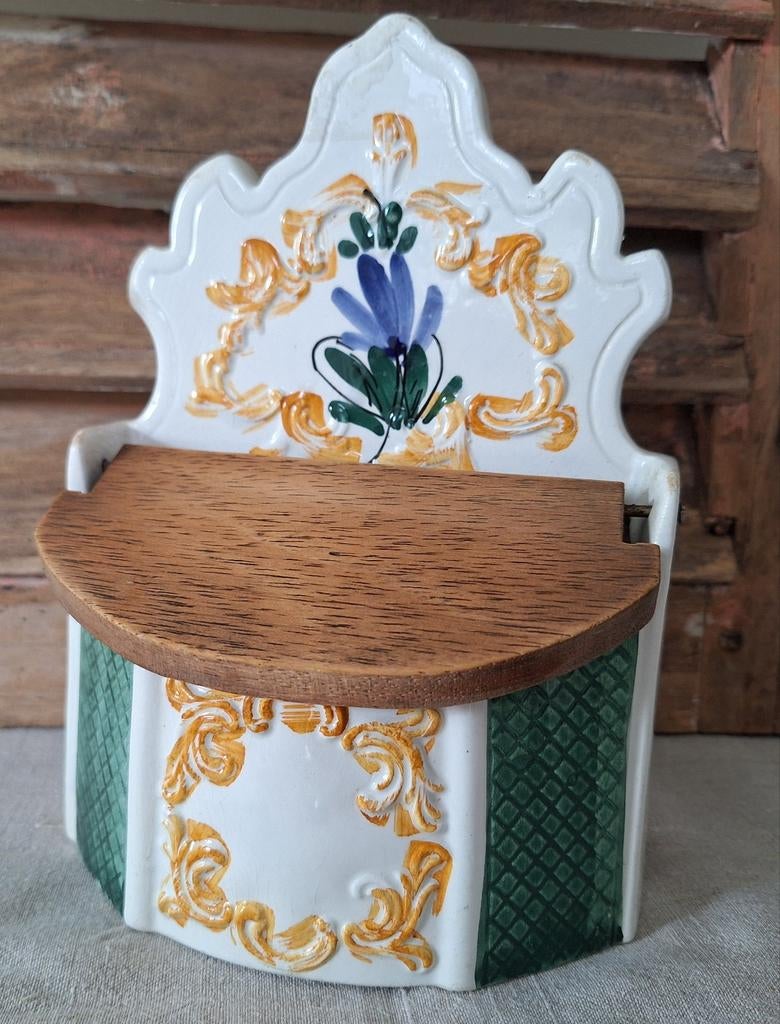 Vintage  Zoutpot - Wandmodel met Houten Deksel, Ophalen of Verzenden