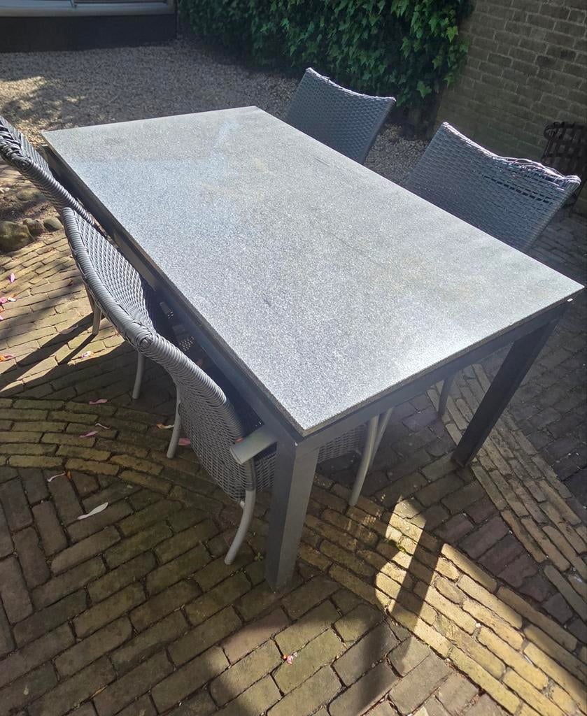 Bois le Duc tuinset met natuurstenen tafelblad, Tuin en Terras, Ophalen of Verzenden, Gebruikt, Rechthoekig, Overige materialen