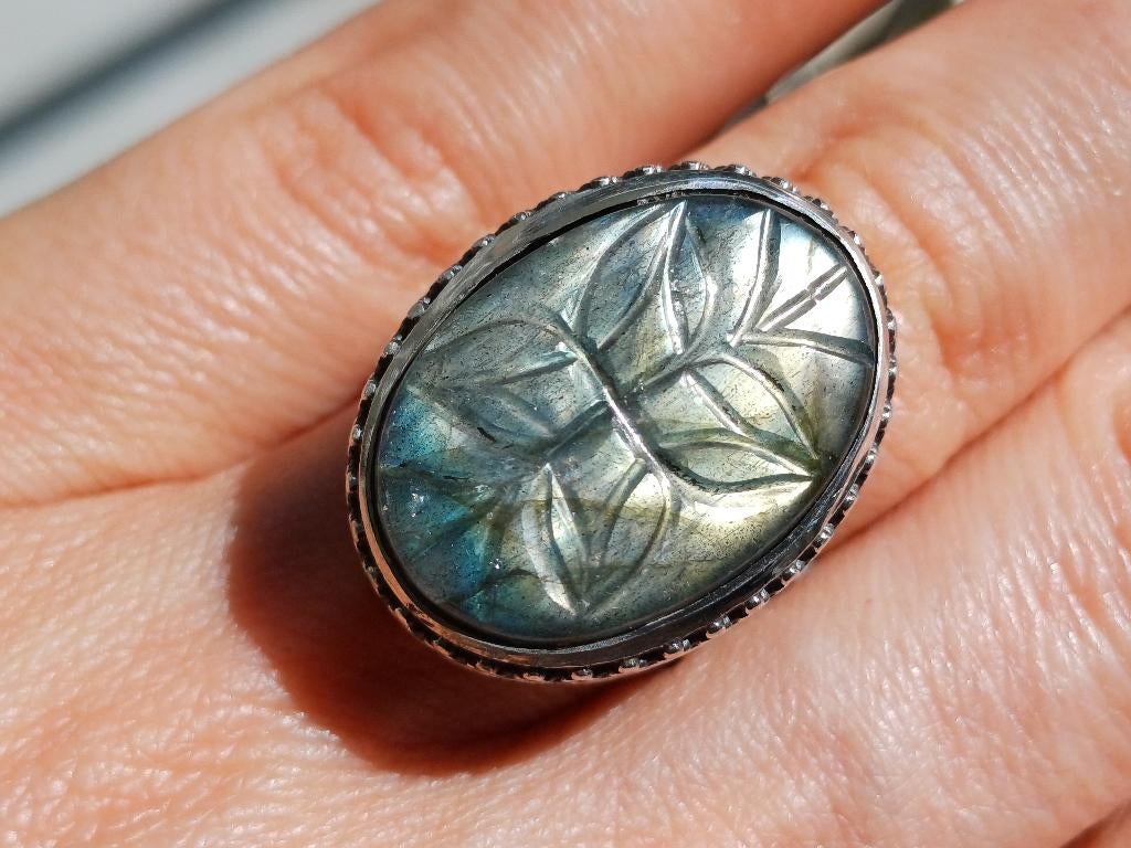 Vanoli 925 zilveren ring met gesneden labradoriet maat 18, Daiva1973@hotmail.com, 18 tot 19, Vanoli, Overige kleuren