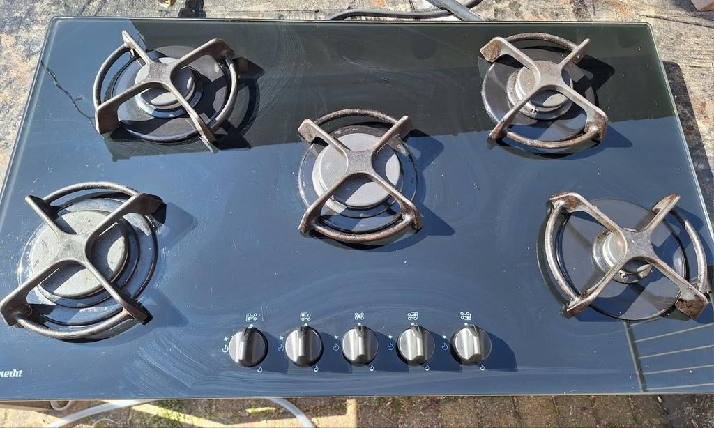Bauknecht gaskookplaat 5-pits, zwart glas, Ophalen, Gebruikt, Gas, Vrijstaand