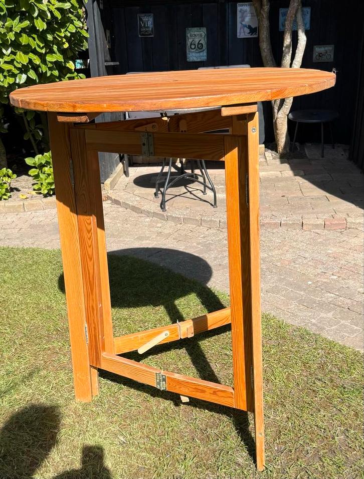 Houten inklapbare statafel - Ideaal voor feestjes!, Tuin en Terras, Tuintafels, Gebruikt, Rond, Hout, Ophalen