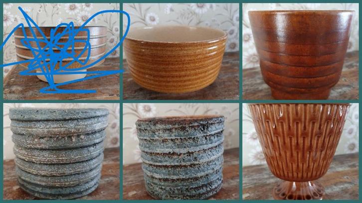1369 vintage keramiek bloempot, overpot potten pot ceramic, Tuin en Terras, Bloempotten, Aardewerk, Minder dan 40 cm, Minder dan 25 cm