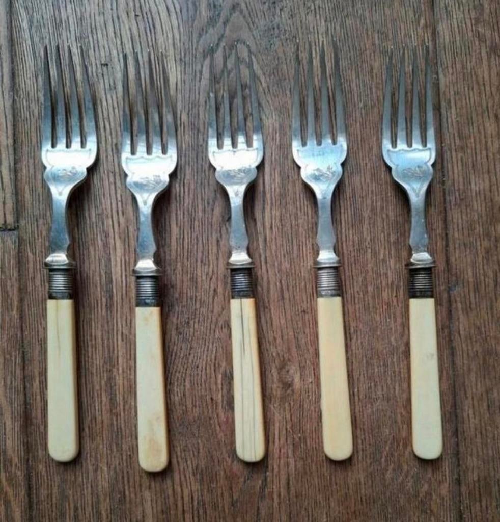 Antiek vorkjes met been verzilverd, Antiek en Kunst, Ophalen of Verzenden