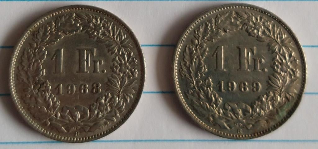 zwitserse munten; 1968 en 1969,  volgnr 54, Ophalen of Verzenden, Overige landen, Losse munt