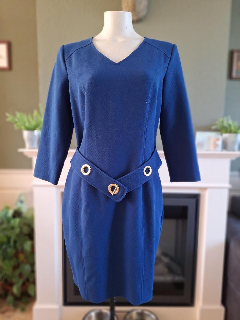 Caroline Biss kobalt blauwe winter jurk 40, Maat 42/44 (L), Zo goed als nieuw, Knielengte, Caroline Biss