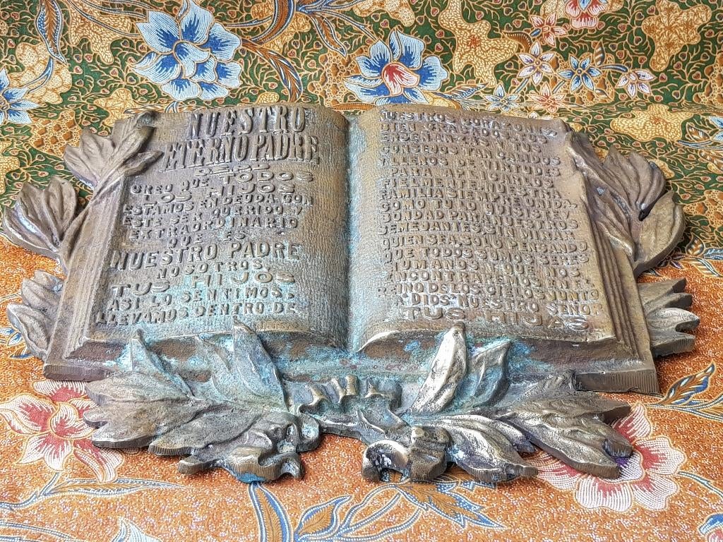 Mooie zware antieke graf plaquette uit Spanje van brons., Ophalen of Verzenden, Brons