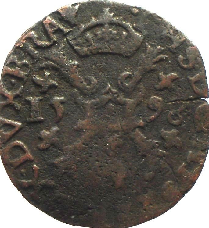 Spaanse Nederlanden duit 1596 (zeldzaam), Ophalen of Verzenden, Vóór koninkrijk, Overige waardes, Losse munt