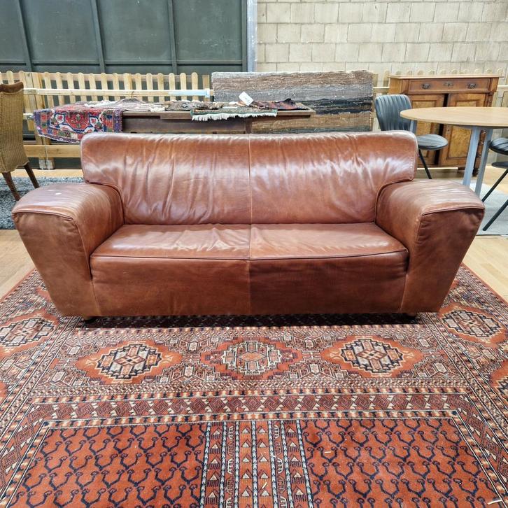 Update Verkocht! Comfortabele lederen bank - Bruin, Huis en Inrichting, Banken | Sofa's en Chaises Longues, Gebruikt, Driepersoons
