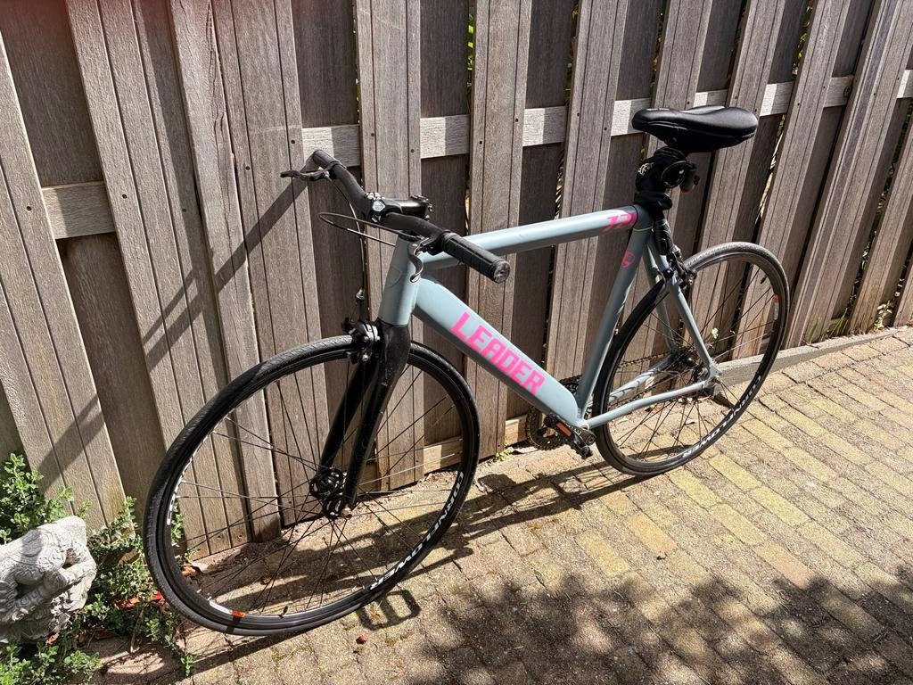 Leader 721 Fixie/Singlespeed Fiets - Grijs/Roze, Velgrem, Versnellingen, Zo goed als nieuw, 53 tot 57 cm