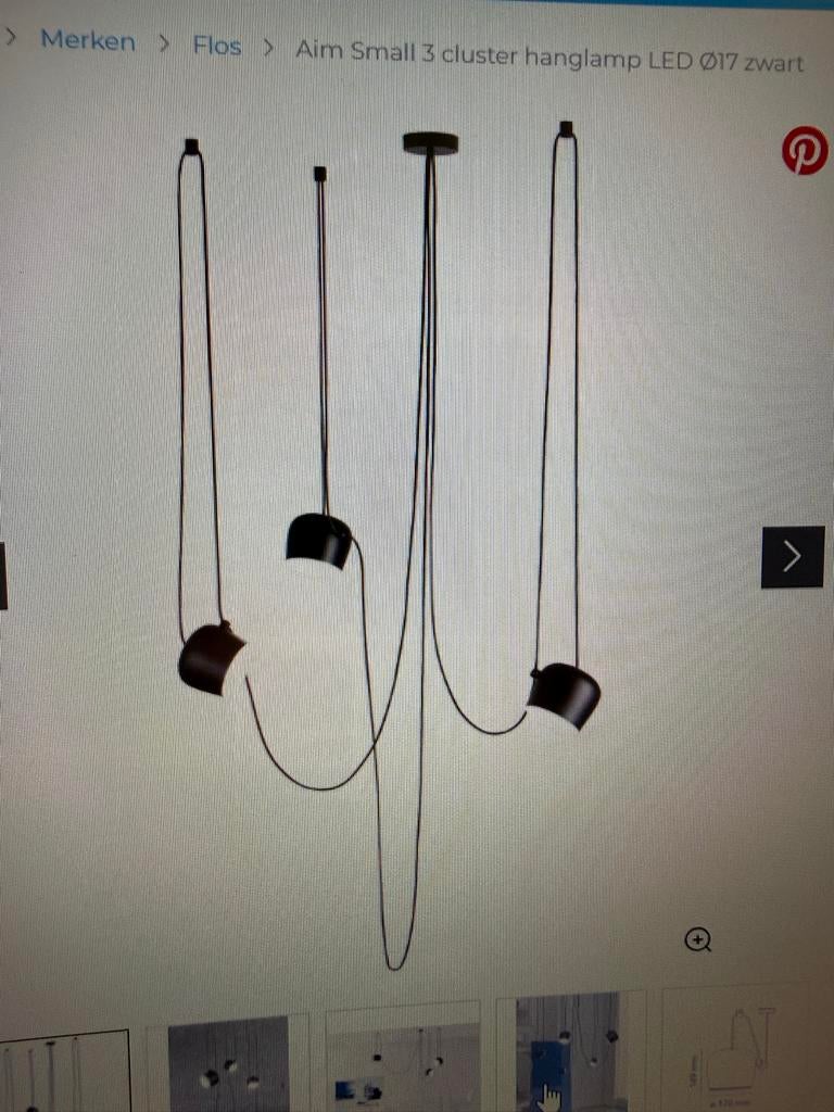 Flos Aim Small 3 cluster hanglamp LED 17cm zwart, Huis en Inrichting, Lampen | Hanglampen, Ophalen of Verzenden, Gebruikt, Metaal