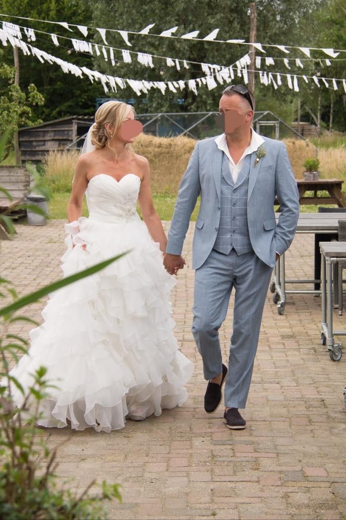 3-delig lichtblauw pak (trouwkostuum) 54 compleet, Kleding | Heren, Kostuums en Colberts, Ophalen, Zo goed als nieuw, Maat 52/54 (L)