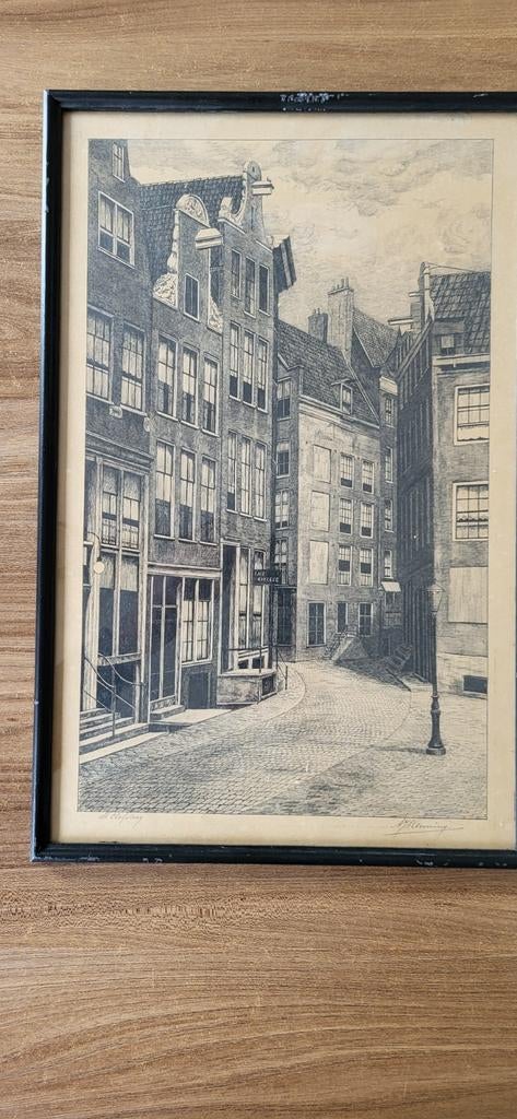 Pentekening Abe Keuning St. Olofsteeg Amsterdam 1920, Antiek en Kunst, Ophalen of Verzenden