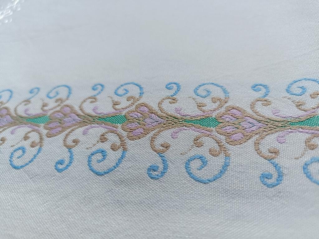 WITTE-LIETAER ingeweven damast tafelkleed + 6 servet (MV38), Ophalen of Verzenden, Zo goed als nieuw, Rechthoek